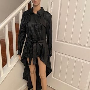 Faux Leather Hi Lo Double Breasted Coat.